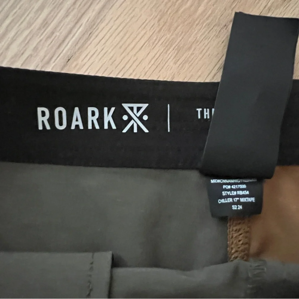 Roark Olive Green & Tan Colorblock Swim Shorts with Dusty Rose Waistband